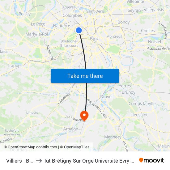 Villiers - Bineau to Iut Brétigny-Sur-Orge Université Evry Val D'Essonne map