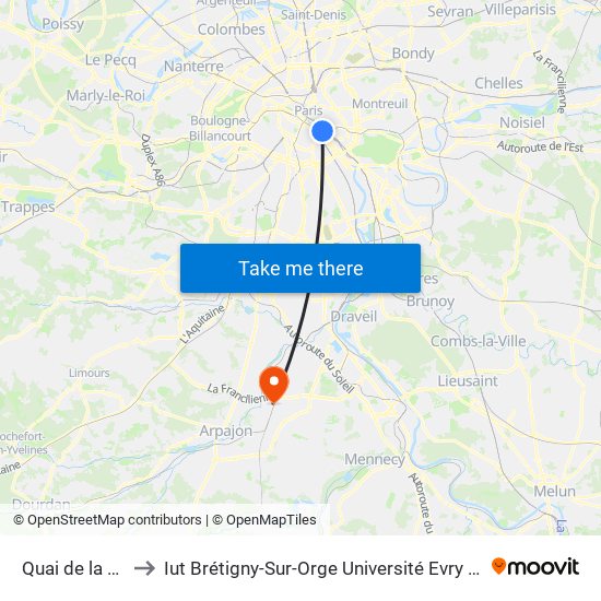 Quai de la Rapée to Iut Brétigny-Sur-Orge Université Evry Val D'Essonne map