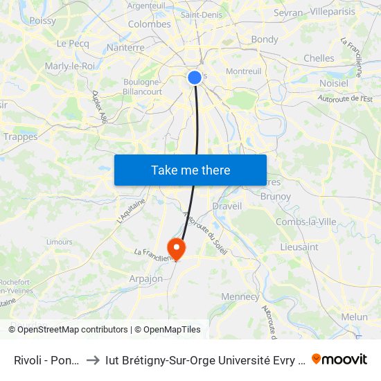 Rivoli - Pont Neuf to Iut Brétigny-Sur-Orge Université Evry Val D'Essonne map