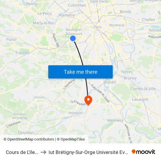 Cours de L'Ile Seguin to Iut Brétigny-Sur-Orge Université Evry Val D'Essonne map