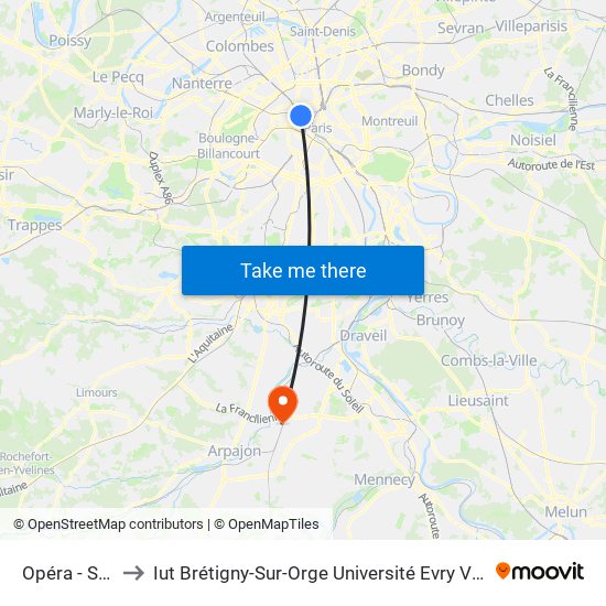 Opéra - Scribe to Iut Brétigny-Sur-Orge Université Evry Val D'Essonne map