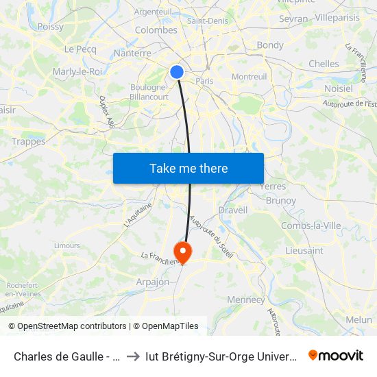 Charles de Gaulle - Étoile - Wagram to Iut Brétigny-Sur-Orge Université Evry Val D'Essonne map