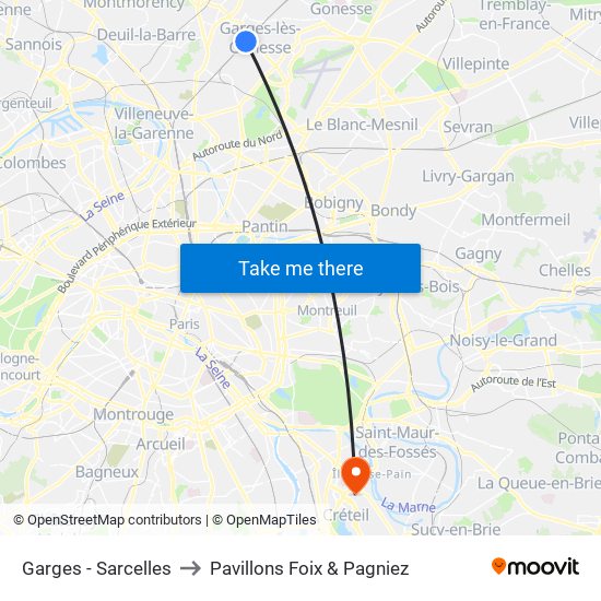 Garges - Sarcelles to Pavillons Foix & Pagniez map