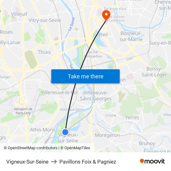 Vigneux-Sur-Seine to Pavillons Foix & Pagniez map