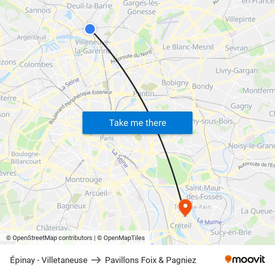 Épinay - Villetaneuse to Pavillons Foix & Pagniez map