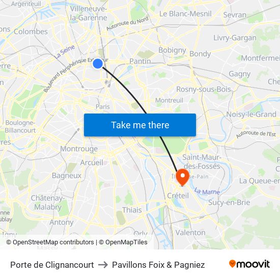Porte de Clignancourt to Pavillons Foix & Pagniez map
