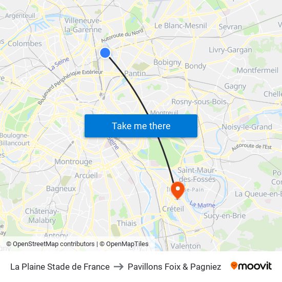 La Plaine Stade de France to Pavillons Foix & Pagniez map
