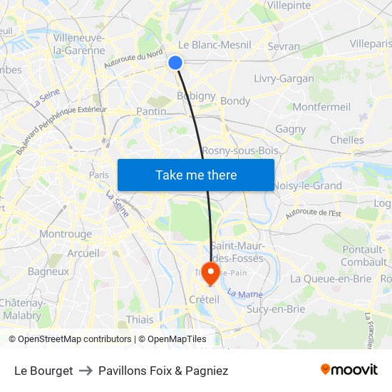 Le Bourget to Pavillons Foix & Pagniez map