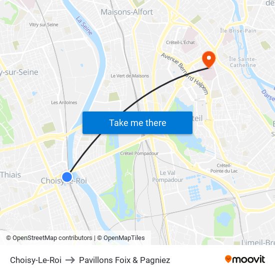 Choisy-Le-Roi to Pavillons Foix & Pagniez map