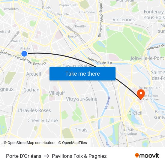 Porte D'Orléans to Pavillons Foix & Pagniez map