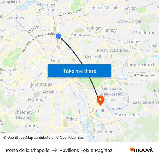 Porte de la Chapelle to Pavillons Foix & Pagniez map