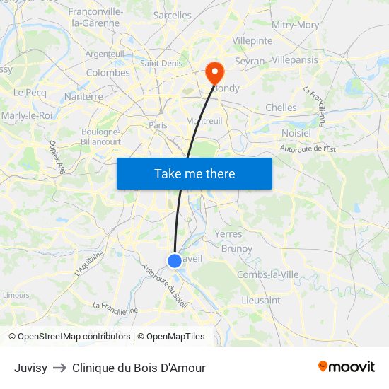 Juvisy to Clinique du Bois D'Amour map