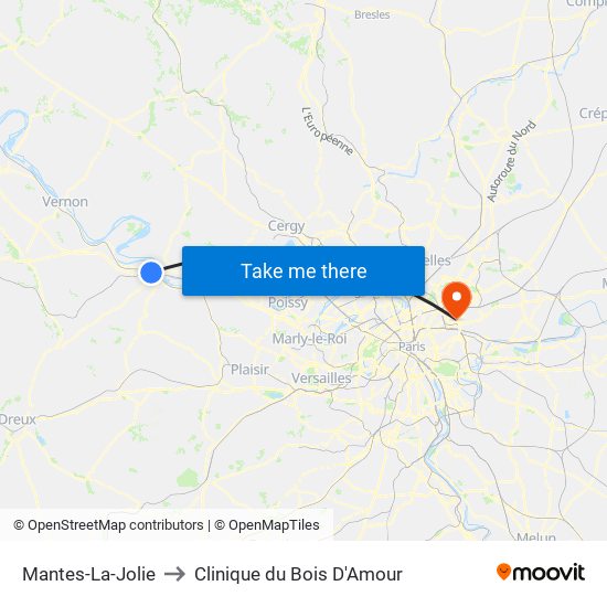 Mantes-La-Jolie to Clinique du Bois D'Amour map