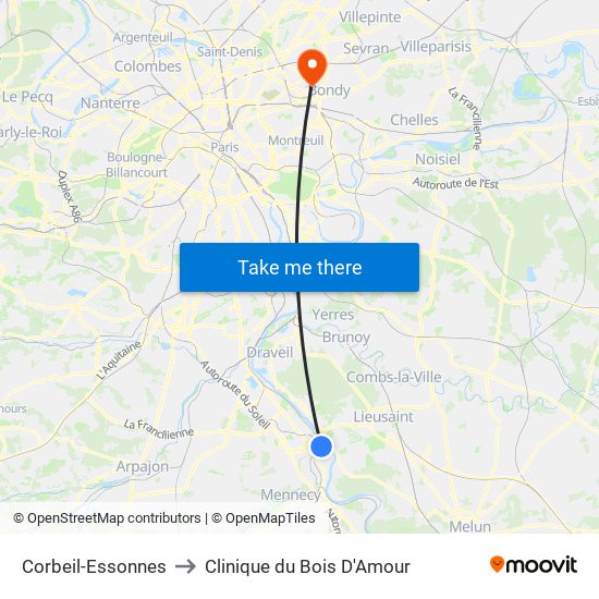 Corbeil-Essonnes to Clinique du Bois D'Amour map