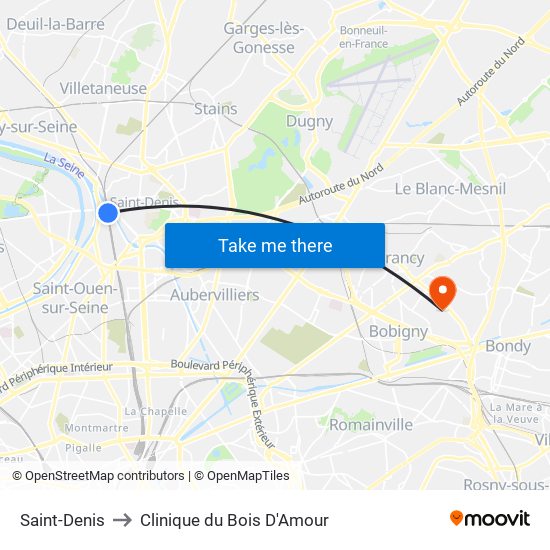Saint-Denis to Clinique du Bois D'Amour map