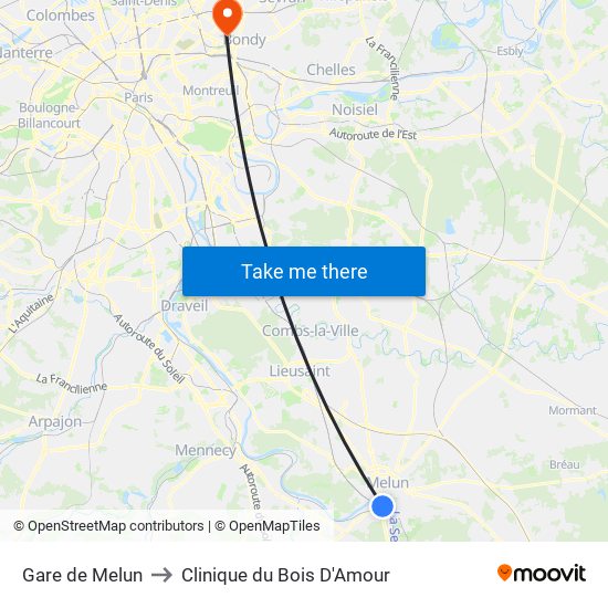 Gare de Melun to Clinique du Bois D'Amour map