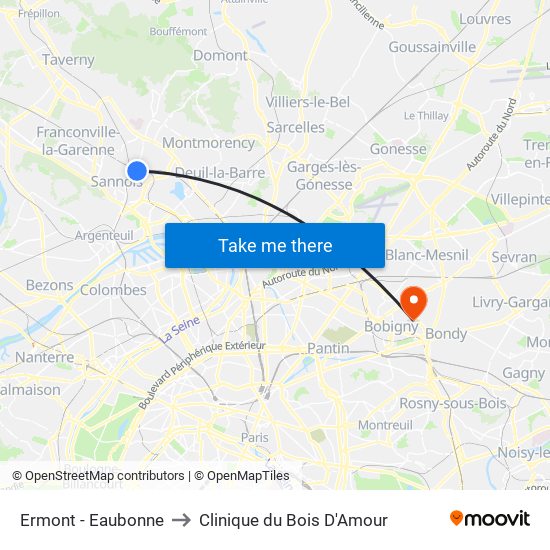 Ermont - Eaubonne to Clinique du Bois D'Amour map