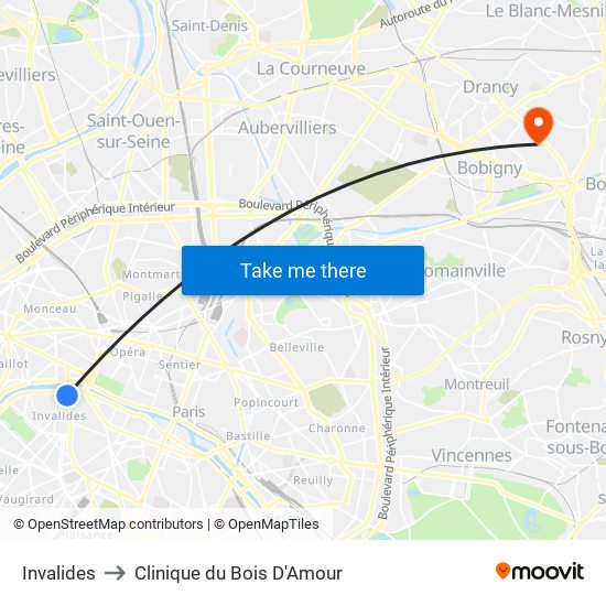 Invalides to Clinique du Bois D'Amour map