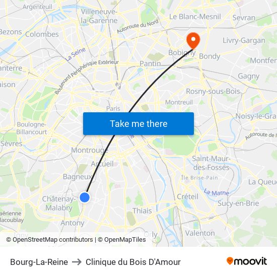 Bourg-La-Reine to Clinique du Bois D'Amour map