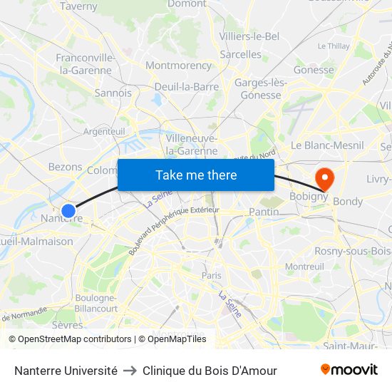 Nanterre Université to Clinique du Bois D'Amour map