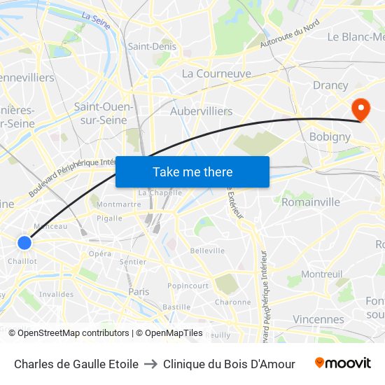 Charles de Gaulle Etoile to Clinique du Bois D'Amour map
