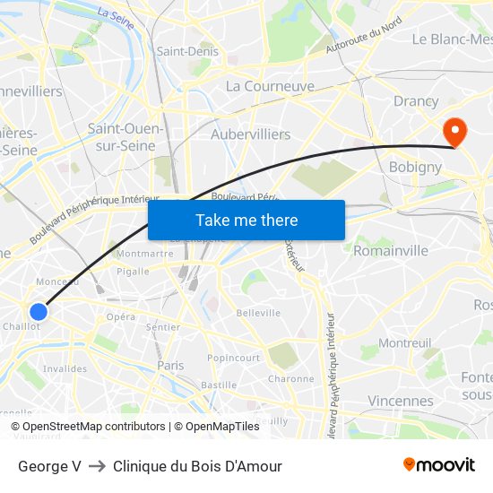 George V to Clinique du Bois D'Amour map