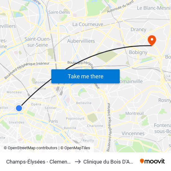 Champs-Élysées - Clemenceau to Clinique du Bois D'Amour map
