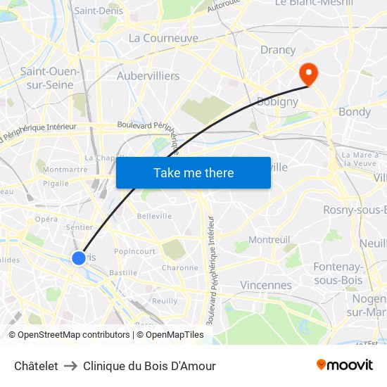 Châtelet to Clinique du Bois D'Amour map