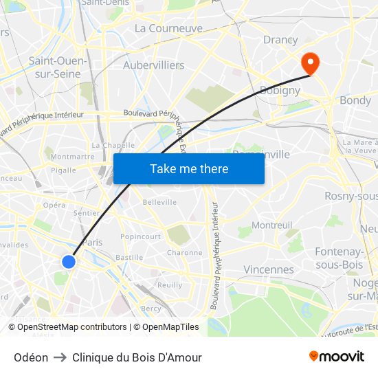 Odéon to Clinique du Bois D'Amour map