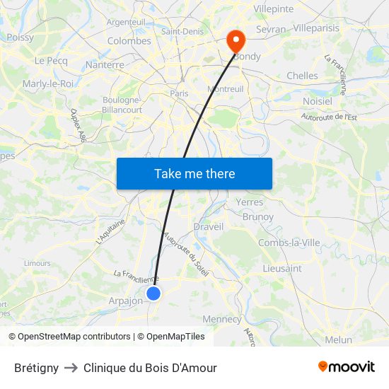 Brétigny to Clinique du Bois D'Amour map
