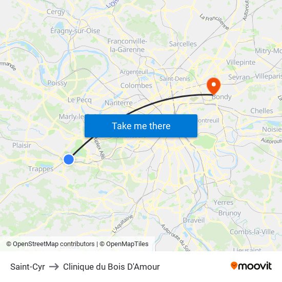 Saint-Cyr to Clinique du Bois D'Amour map