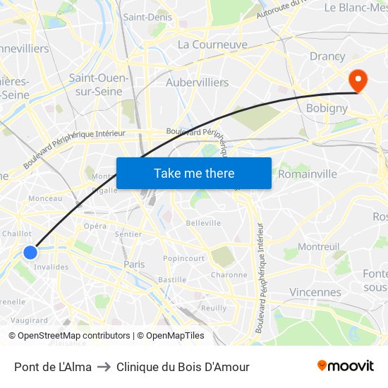 Pont de L'Alma to Clinique du Bois D'Amour map