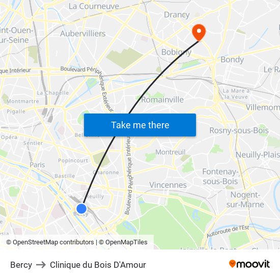 Bercy to Clinique du Bois D'Amour map
