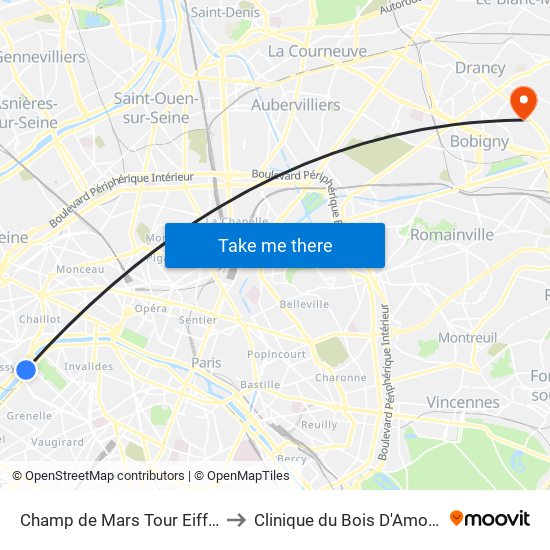 Champ de Mars Tour Eiffel to Clinique du Bois D'Amour map