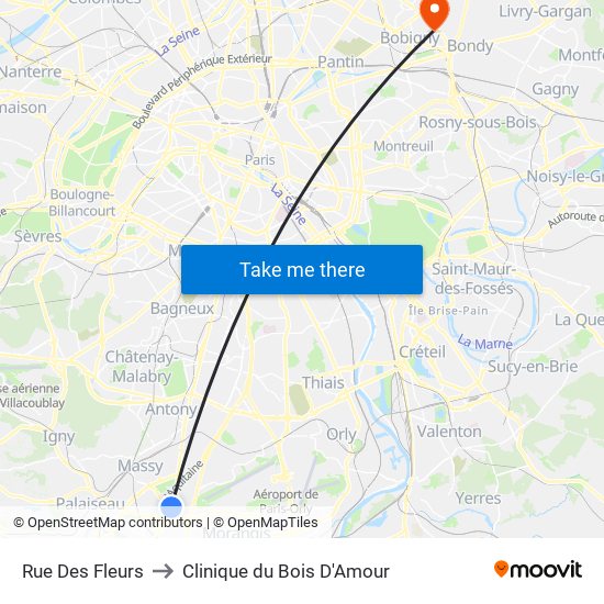 Rue Des Fleurs to Clinique du Bois D'Amour map