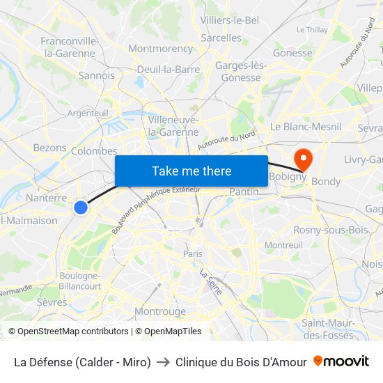 La Défense (Calder - Miro) to Clinique du Bois D'Amour map