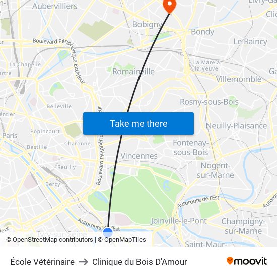École Vétérinaire to Clinique du Bois D'Amour map