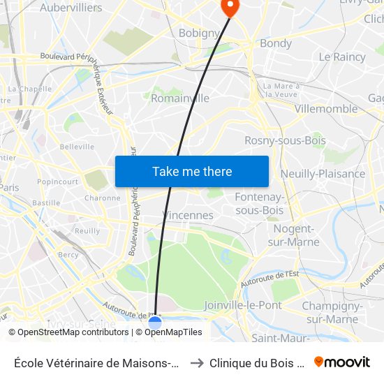 École Vétérinaire de Maisons-Alfort - Métro to Clinique du Bois D'Amour map