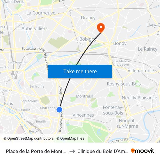 Place de la Porte de Montreuil to Clinique du Bois D'Amour map