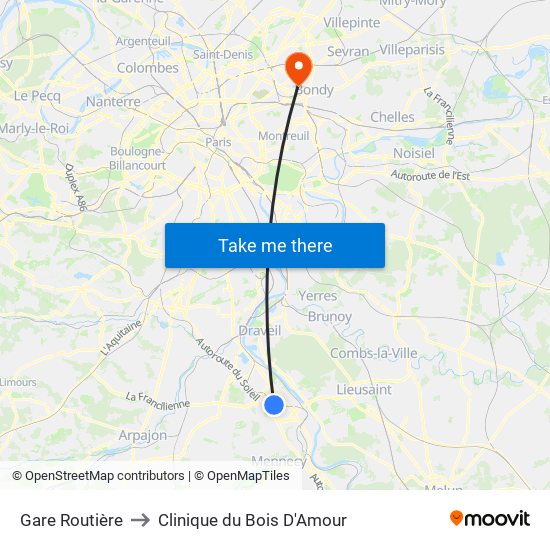 Gare Routière to Clinique du Bois D'Amour map