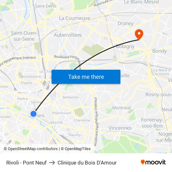 Rivoli - Pont Neuf to Clinique du Bois D'Amour map