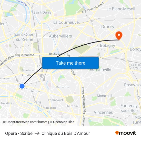 Opéra - Scribe to Clinique du Bois D'Amour map