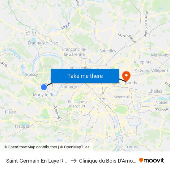 Saint-Germain-En-Laye RER to Clinique du Bois D'Amour map