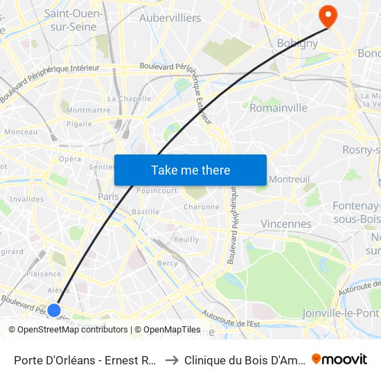 Porte D'Orléans - Ernest Reyer to Clinique du Bois D'Amour map