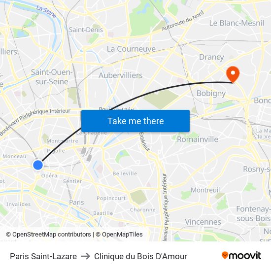 Paris Saint-Lazare to Clinique du Bois D'Amour map