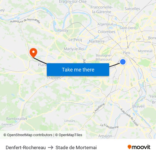 Denfert-Rochereau to Stade de Mortemai map
