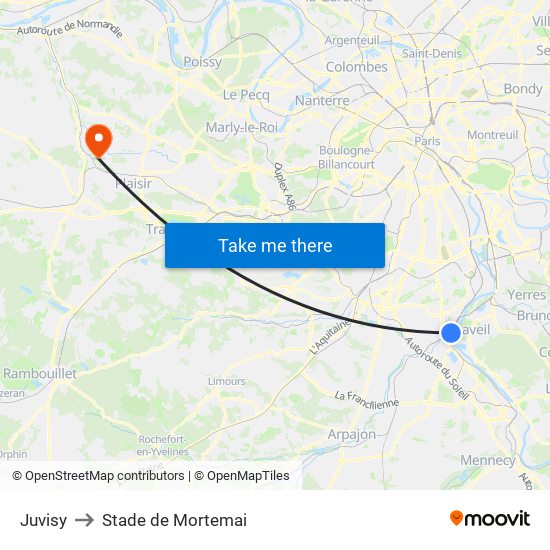 Juvisy to Stade de Mortemai map