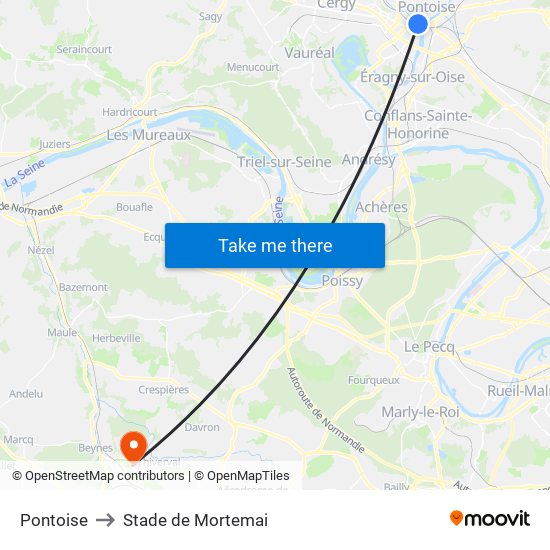 Pontoise to Stade de Mortemai map