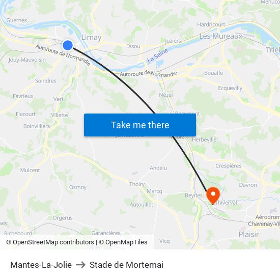 Mantes-La-Jolie to Stade de Mortemai map