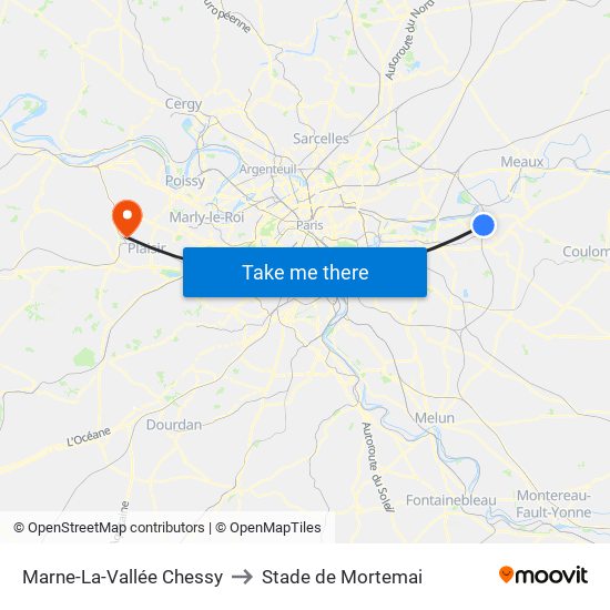 Marne-La-Vallée Chessy to Stade de Mortemai map